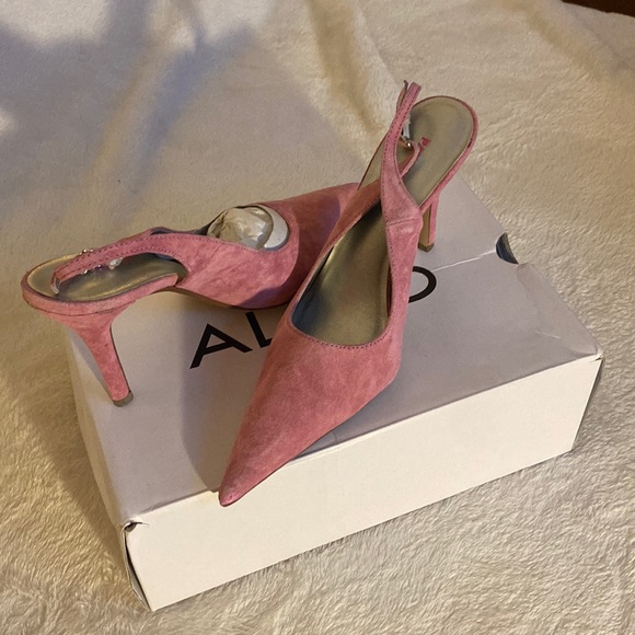 Pink suede heels like new, only worn once. - Picture 1 of 5
